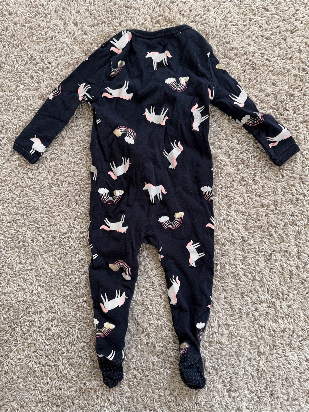 NWOT: Cotton On Baby Navy Unicorn Print Zippered and Footed One-Piece - Picture 3 of 3